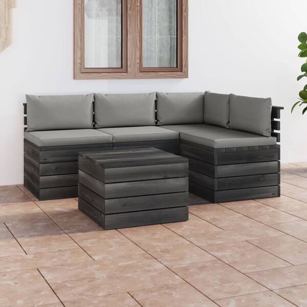 vidaXL 5 Piece Garden Pallet Lounge Set with Cushions Solid Pinewood