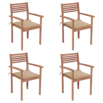 vidaXL Garden Chairs 4 pcs with Beige Cushions Solid Teak Wood