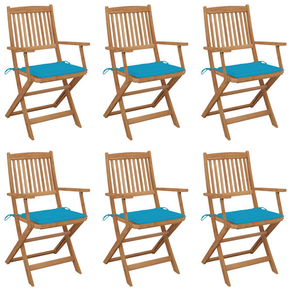 vidaXL Folding Garden Chairs 6 pcs with Cushions Solid Acacia Wood
