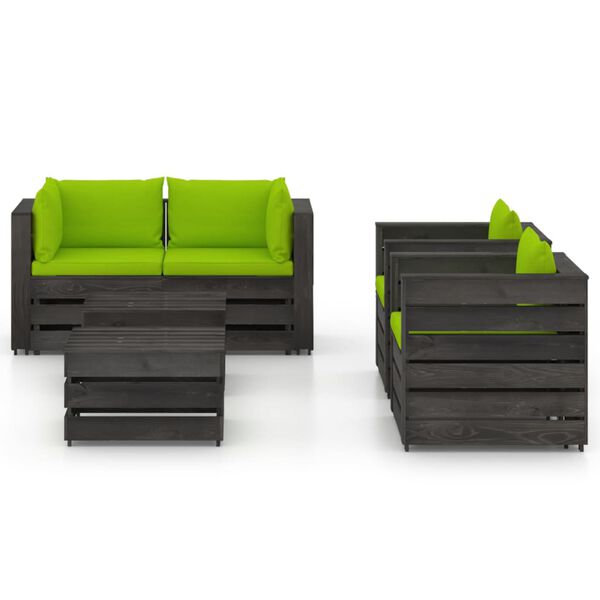 vidaXL 6 Piece Garden Lounge Set with Cushions Grey Impregnated Wood