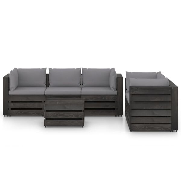 vidaXL 6 Piece Garden Lounge Set with Cushions Grey Impregnated Wood