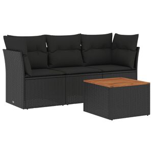 vidaXL 4 Piece Garden Sofa Set with Cushions Black Poly Rattan