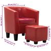 vidaXL Tub Chair with Footstool Red Faux Leather
