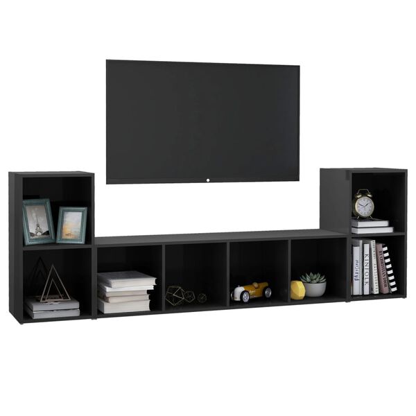 vidaXL 3 Piece TV Cabinet Set High Gloss Grey Engineered Wood