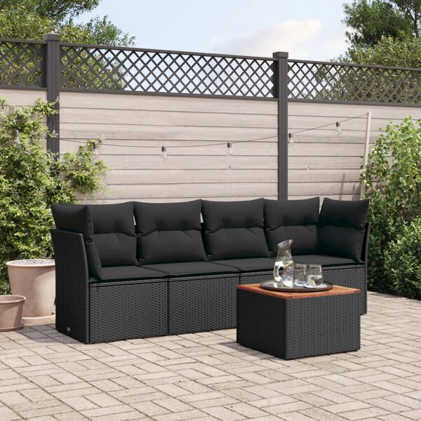 vidaXL 5 Piece Garden Sofa Set with Cushions Black Poly Rattan