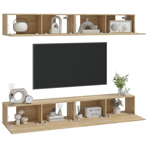 vidaXL Wall TV Cabinets 4 pcs Sonoma Oak 100x30x30 cm