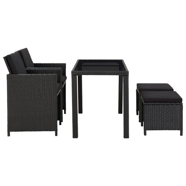 vidaXL 5 Piece Outdoor Dining Set with Cushions Poly Rattan Black