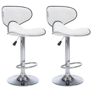 vidaXL Bar Stool | Set of 2 | White | Faux leather, Chromed steel | Adjustable