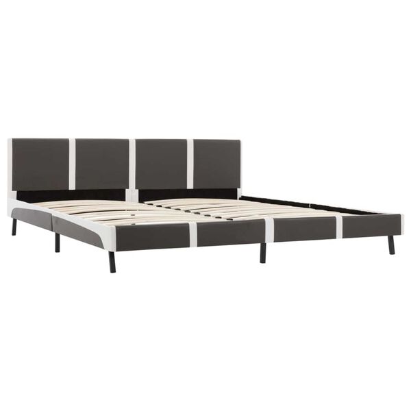 vidaXL Bed with Mattress Grey and White Faux Leather 180x200 cm Super King