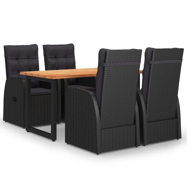 vidaXL 5 Piece Garden Dining Set with Cushions Poly Rattan Black