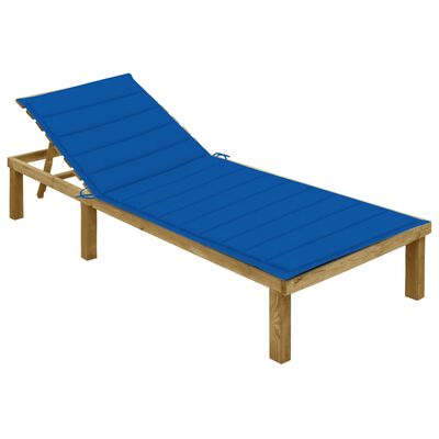 vidaXL Sun Lounger with Royal Blue Cushion Impregnated Pinewood