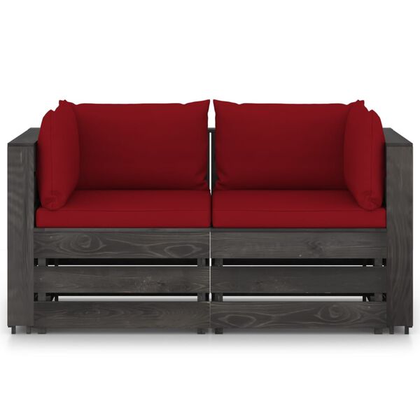 vidaXL 2-Seater Garden Sofa with Cushions Grey Impregnated Wood