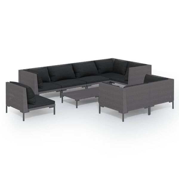 vidaXL 9 Piece Garden Lounge Set with Cushions Poly Rattan Dark Grey