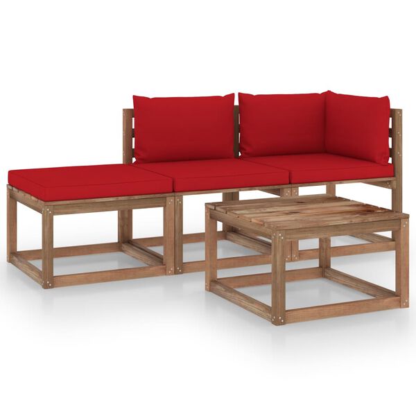 vidaXL 4 Piece Garden Pallet Lounge Set with Cushions Impregnated Pinewood