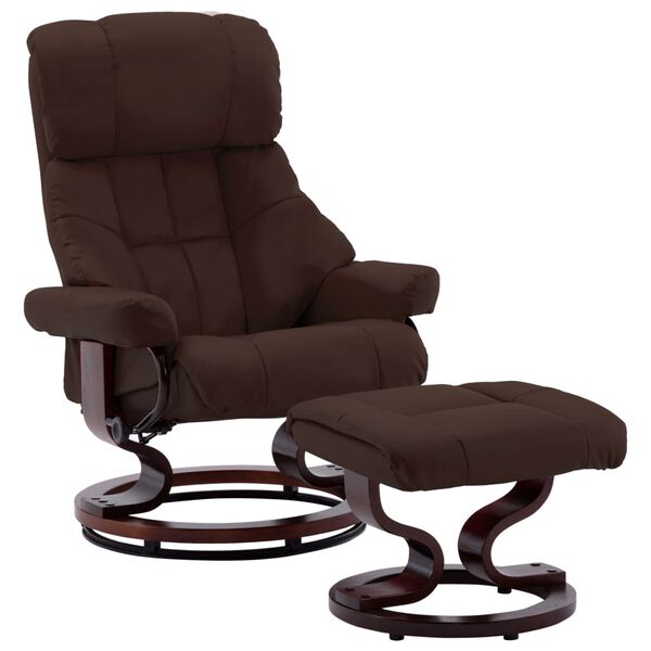 vidaXL Recliner Chair with Footstool Brown Faux Leather and Bentwood