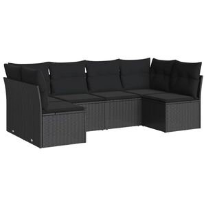 vidaXL 6 Piece Garden Sofa Set with Cushions Black Poly Rattan