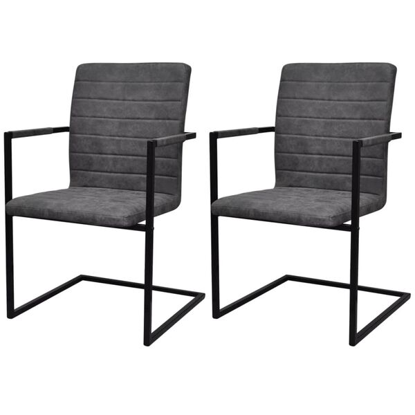 vidaXL Cantilever Dining Chairs 2 pcs Dark Grey Faux Leather