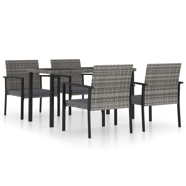 vidaXL 5 Piece Garden Dining Set Poly Rattan Grey