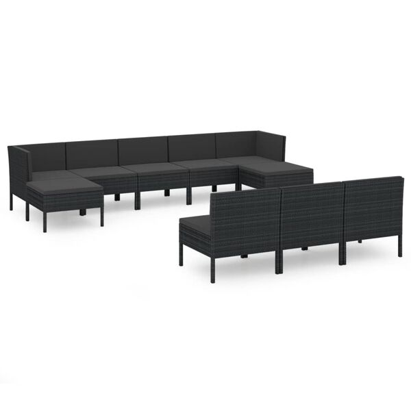 vidaXL 10 Piece Garden Lounge Set with Cushions Poly Rattan Black