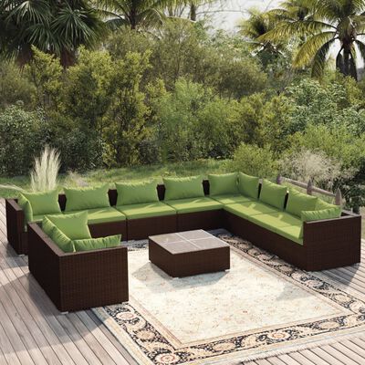 vidaXL 11 Piece Garden Lounge Set with Cushions Brown Poly Rattan