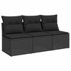 vidaXL Garden Sofa with Cushions 3-Seater Black Poly Rattan