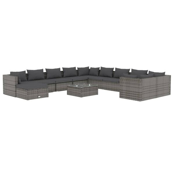 vidaXL 12 Piece Garden Lounge Set with Cushions Poly Rattan Grey