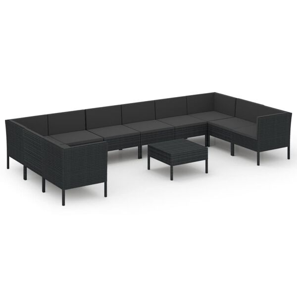 vidaXL 11 Piece Garden Lounge Set with Cushions Poly Rattan Black