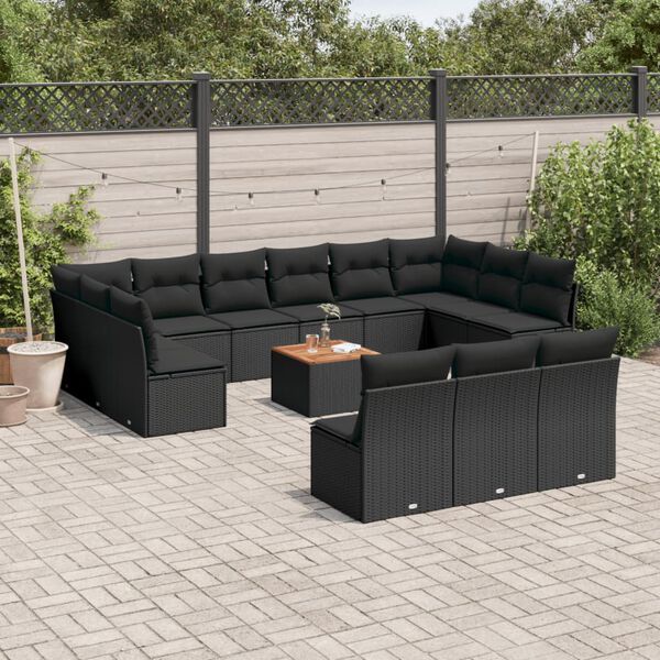 vidaXL 14 Piece Garden Sofa Set with Cushions Black Poly Rattan