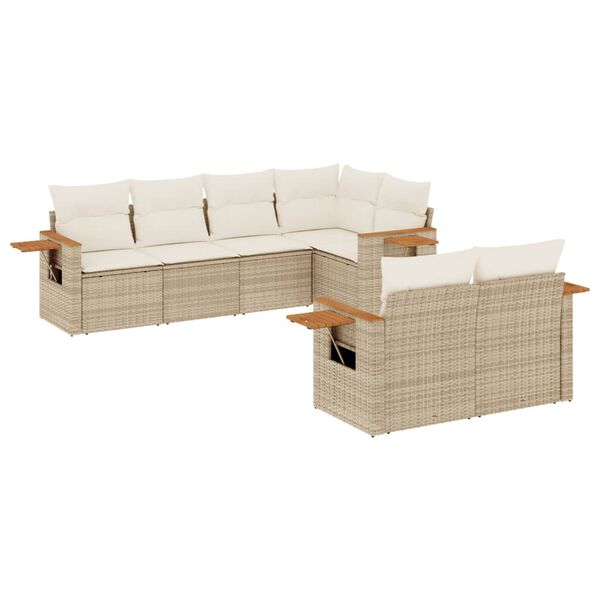 vidaXL 7 Piece Garden Sofa Set with Cushions Beige Poly Rattan
