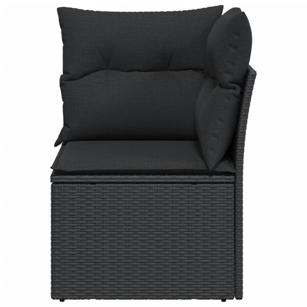 vidaXL Garden Sofa Corner with Cushions Black Poly Rattan