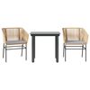 vidaXL 3 Piece Garden Dining Set with Cushions Brown Poly Rattan Glass