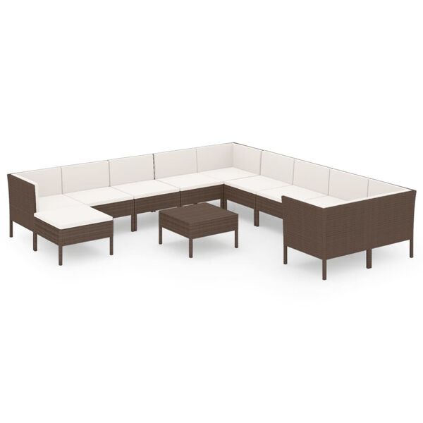 vidaXL 12 Piece Garden Lounge Set with Cushions Poly Rattan Brown