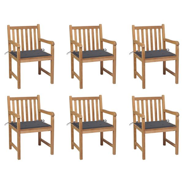 vidaXL Garden Chairs 6 pcs with Anthracite Cushions Solid Teak Wood