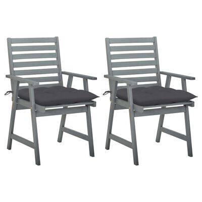 vidaXL Outdoor Dining Chairs with Cushions 2 pcs Solid Acacia Wood
