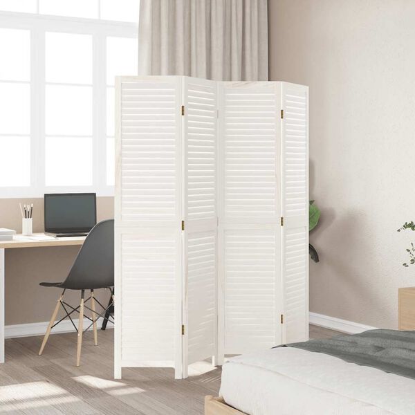 vidaXL Room Divider&nbsp;4 Panels White Solid Wood Paulownia
