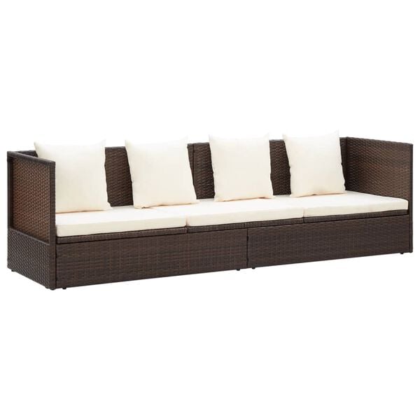 vidaXL Garden Bed with Cushion & Pillows Poly Rattan Brown