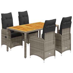vidaXL 5 Piece Garden Bistro Set with Cushions Grey Poly Rattan
