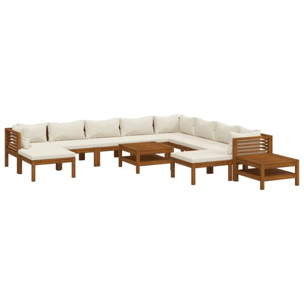vidaXL 12 Piece Garden Lounge Set with Cream Cushion Solid Acacia Wood