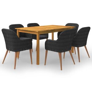 vidaXL 7 Piece Garden Dining Set Black