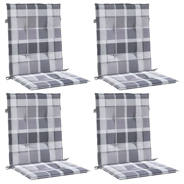 vidaXL Garden Lowback Chair Cushions 4 pcs Grey Check Pattern 100x50x3 cm Oxford Fabric