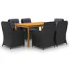 vidaXL Dining Set | Black | Solid Acacia wood | 7 pieces |  Removable Covers