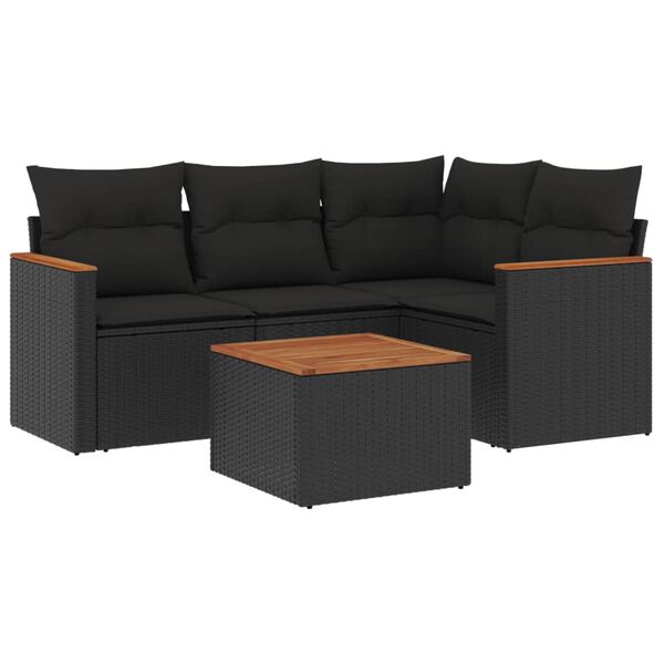 vidaXL 5 Piece Garden Sofa Set with Cushions Black Poly Rattan