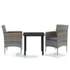 vidaXL 3 Piece Garden Dining Set with Cushions Grey and Black
