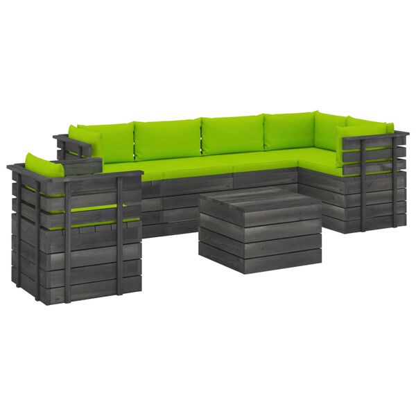 vidaXL 7 Piece Garden Pallet Lounge Set with Cushions Solid Pinewood