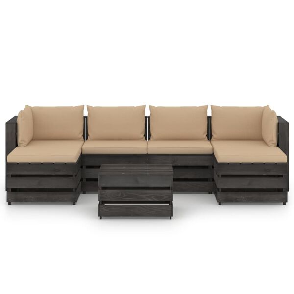 vidaXL 7 Piece Garden Lounge Set with Cushions Grey Impregnated Wood