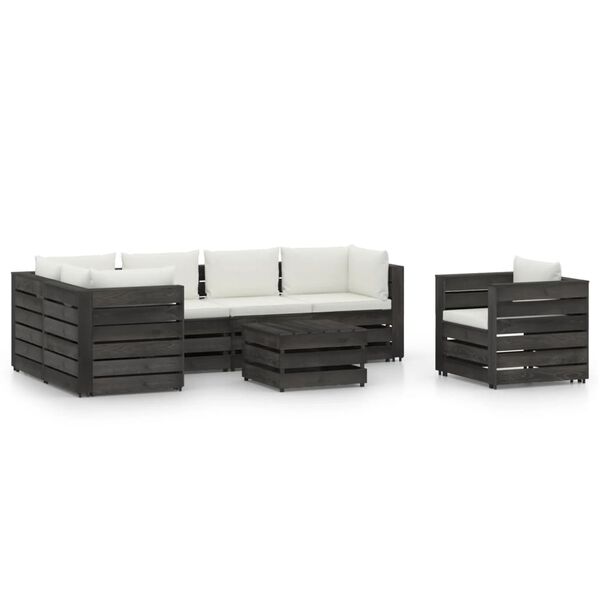 vidaXL 7 Piece Garden Lounge Set with Cushions Grey Impregnated Wood
