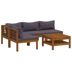 vidaXL Wooden Lounge Set | Dark grey cushions, natural wood frame