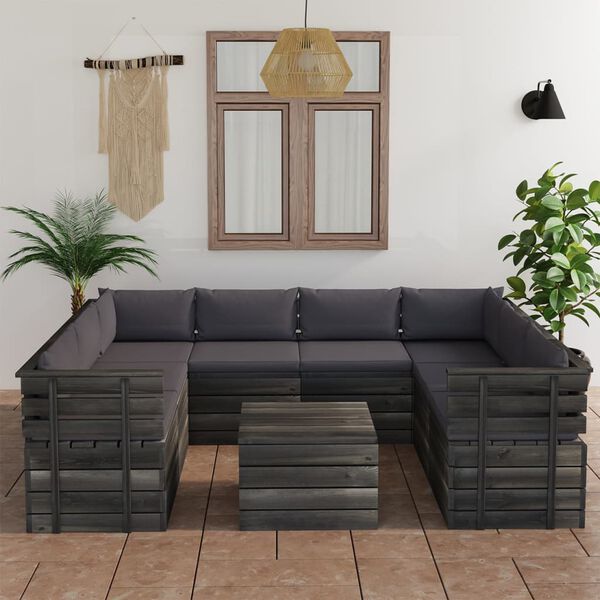 vidaXL 9 Piece Garden Pallet Lounge Set with Cushions Solid Pinewood