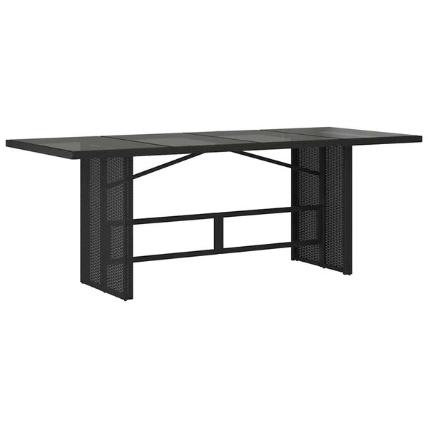 vidaXL Garden Table with Glass Top Black 190x80x74 cm Poly Rattan