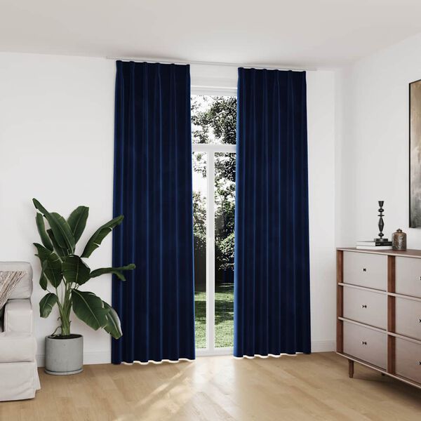 vidaXL Blackout Curtains 2 pcs with Hooks Velvet Dark Blue 140x245 cm